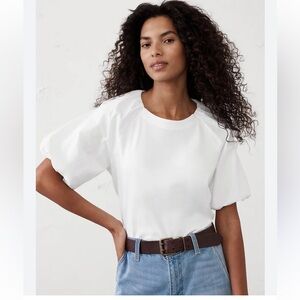 NWT Banana Republic Classic White Short Sleeve Top w/ Full Sleeves  Sz Medium